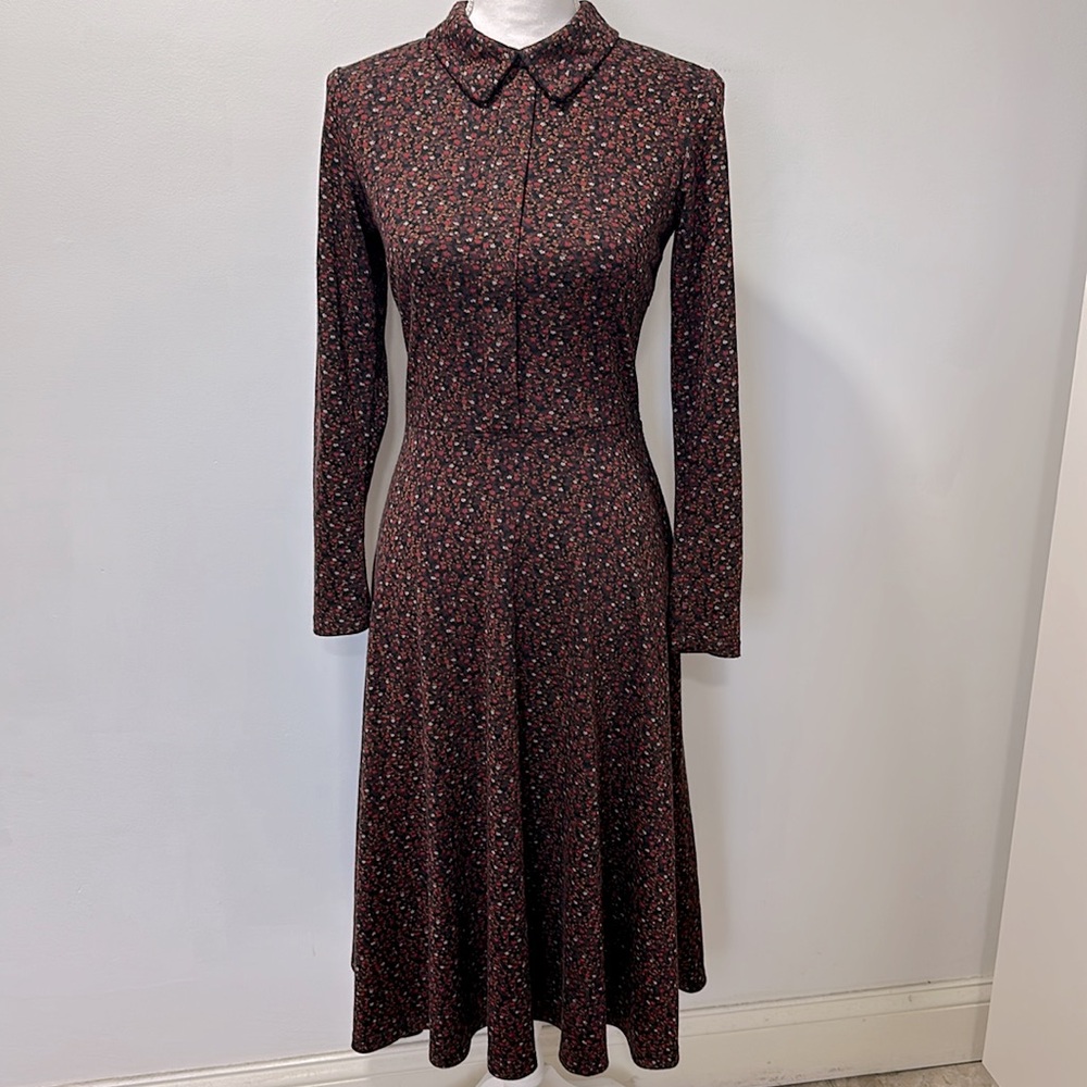 JET by John Eshaya Womens Micro Floral Fit & Flare MIDI Dress Long Sleeve - Picture 2 of 8